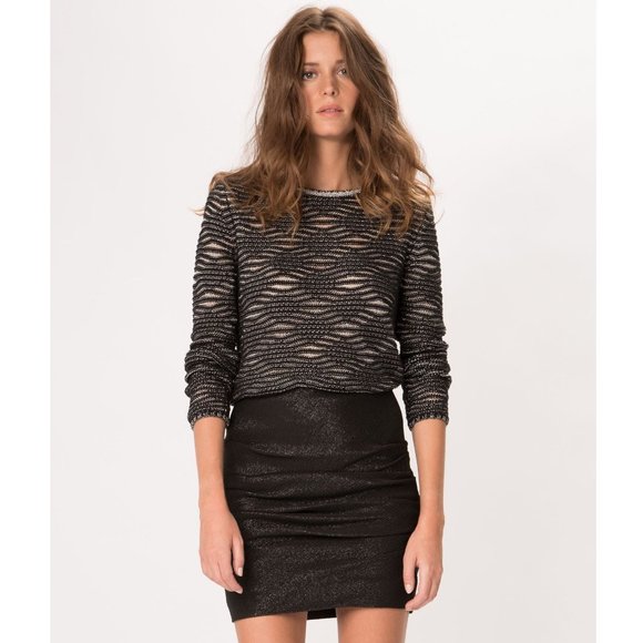 Maje Sweaters - Maje Melodie Jacquard Metallic Open Knit Sweater / Size 1 / Small